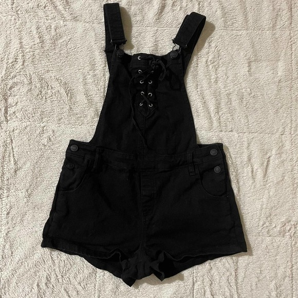 PacSun Black Denim Overall Shorts Stretch / Size 27 - Picture 2 of 10
